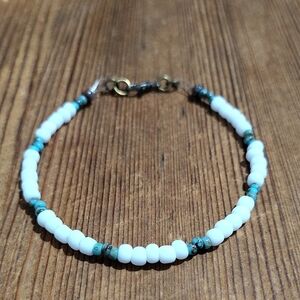Men's Beaded Beach Style Elegant White and Turquoise Beaded Bracelet,  Handmade